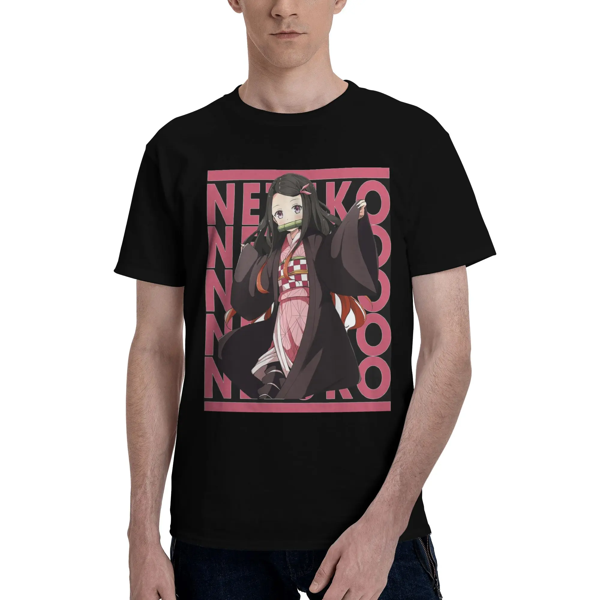 

Nezuko Kimono Demon Slayer Kimetsu No Yaiba Anime 100% Cotton T-Shirt Men's Funny T Shirts Men Crew Neck Short Sleeve S-6XL