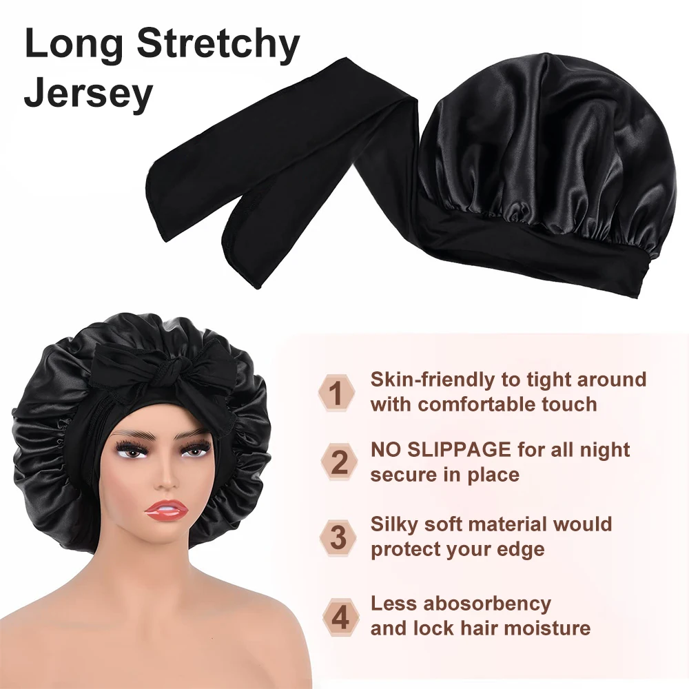 Chapéu de dormir de seda feminino alta elástica elástica gorro de cetim com decotação de arco elegante noite chapéu de sono
