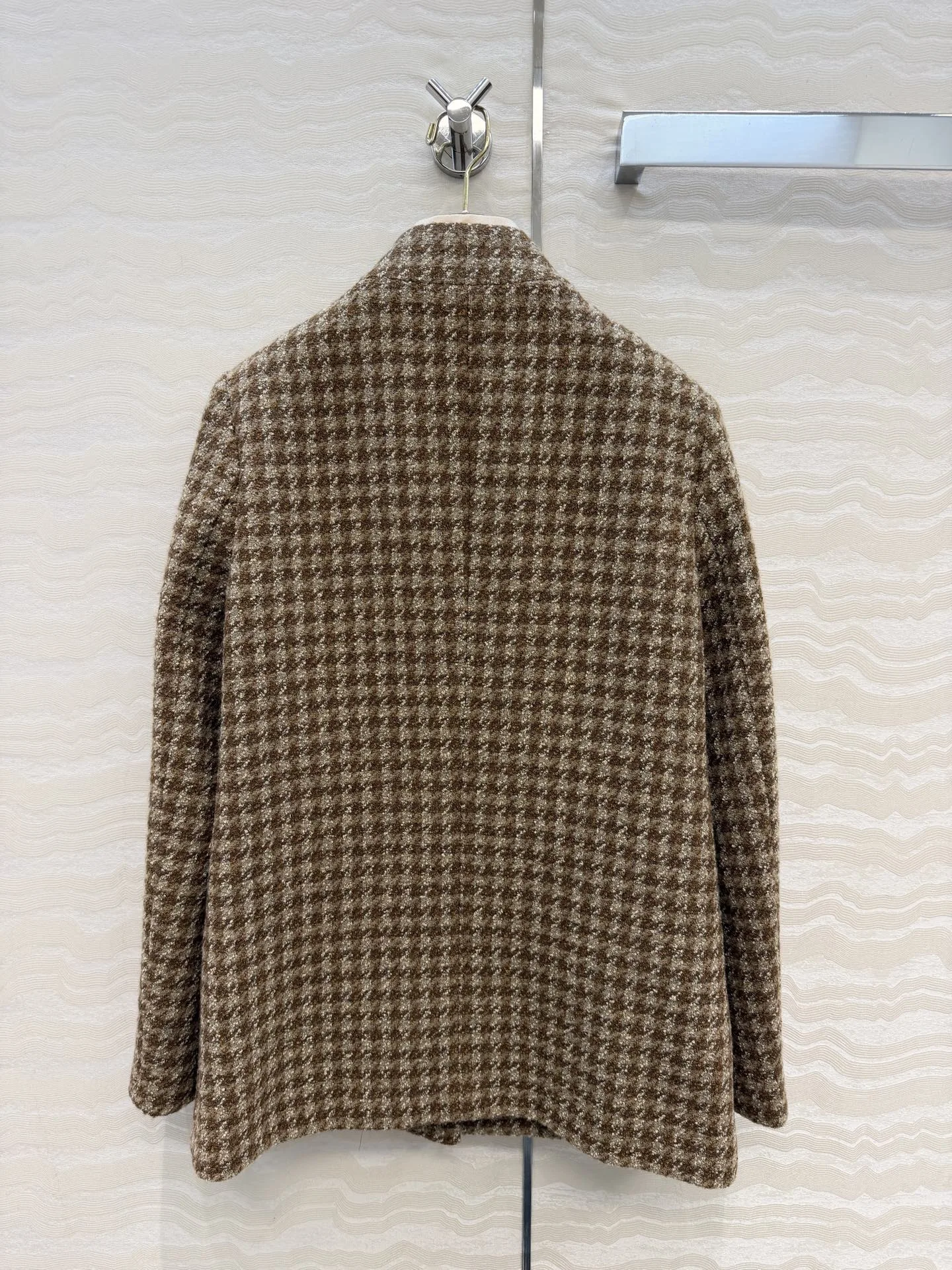 Women Wool Equestrian Jacket Chinese Stand Collar Silk Acetate Double Collar H Fit Soft Tweed