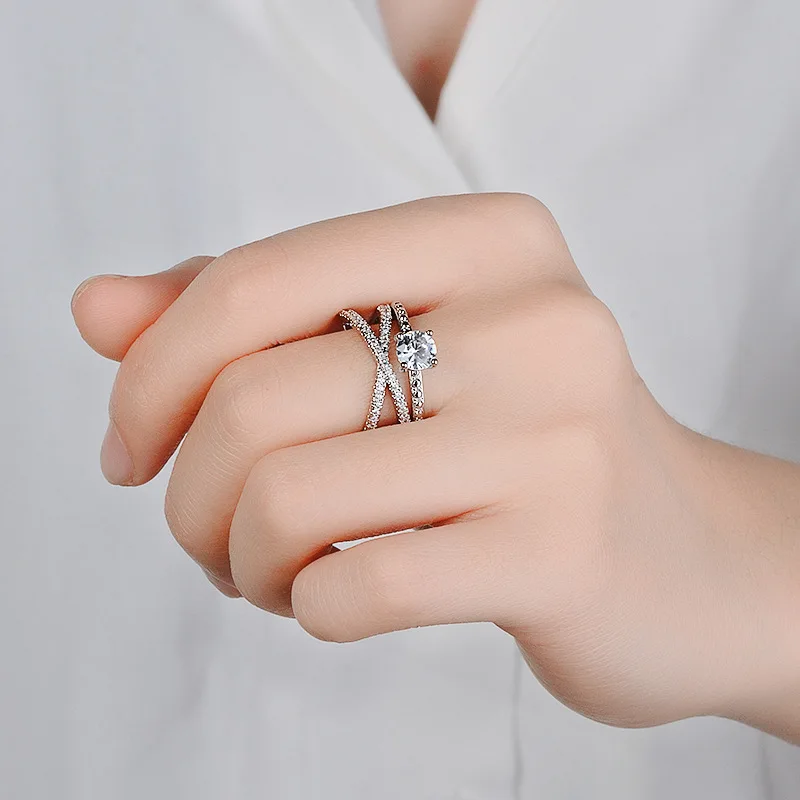 Women s Double Wrapped Engagement Ring Made Of S925 Sterling Silver With New Eight Hearts And Eight Arrows Zircon Diamond