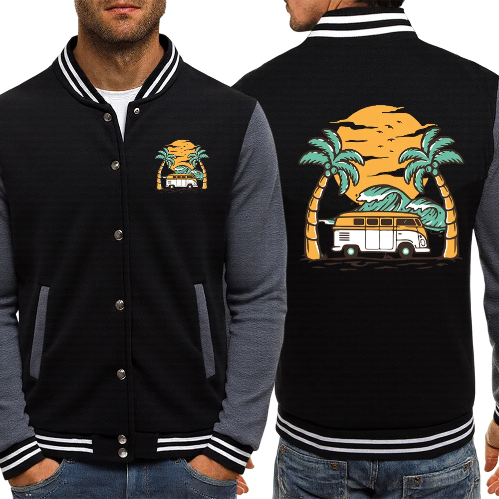 

Self Driving Trip By The Seaside Printed Jacket Man Breathable Street Top Button Crewneck Jackets Sport Hot Sale Clothing