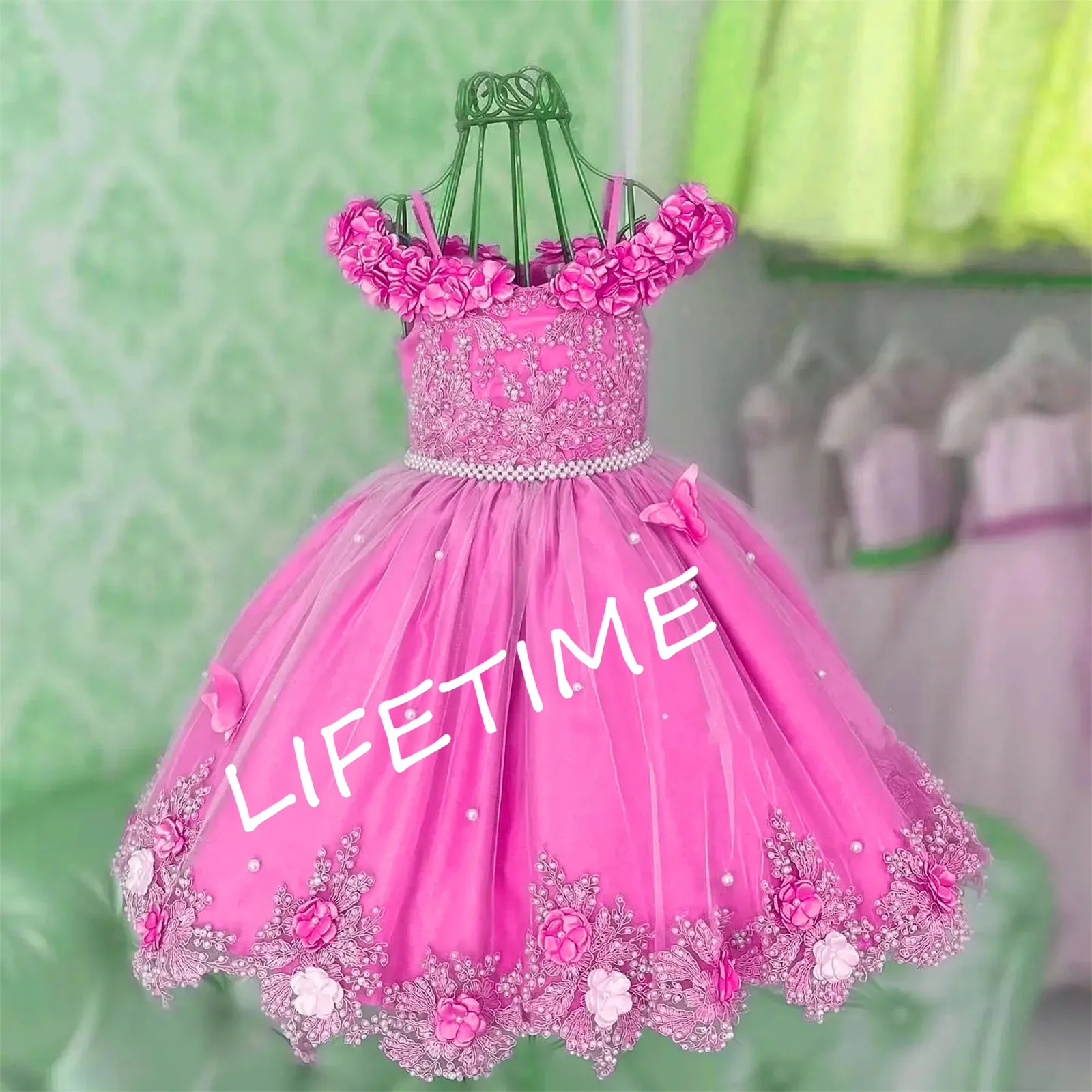 Satin Luxury Flower Girl Dress For Wedding Sleeveless Applique With Pearls Bow Kids Birthday Party Tulle Pageant Ball Gown New