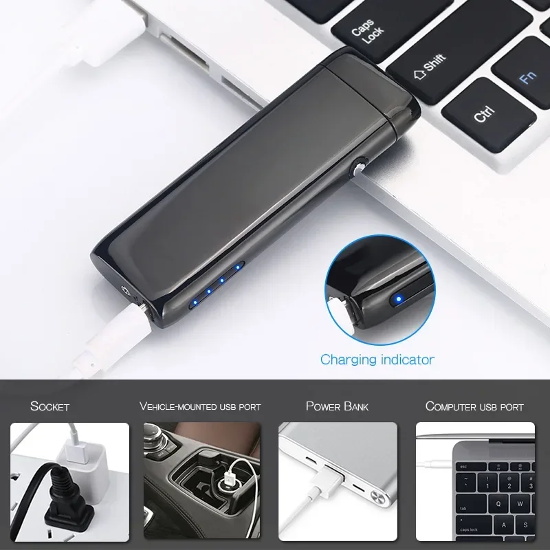 Mini Portable Plasma Pulse Arc Lighter, USB Charging, Touch Induction, Outdoor, Windproof, Flameless, Metal, Cigarette Gift, Men