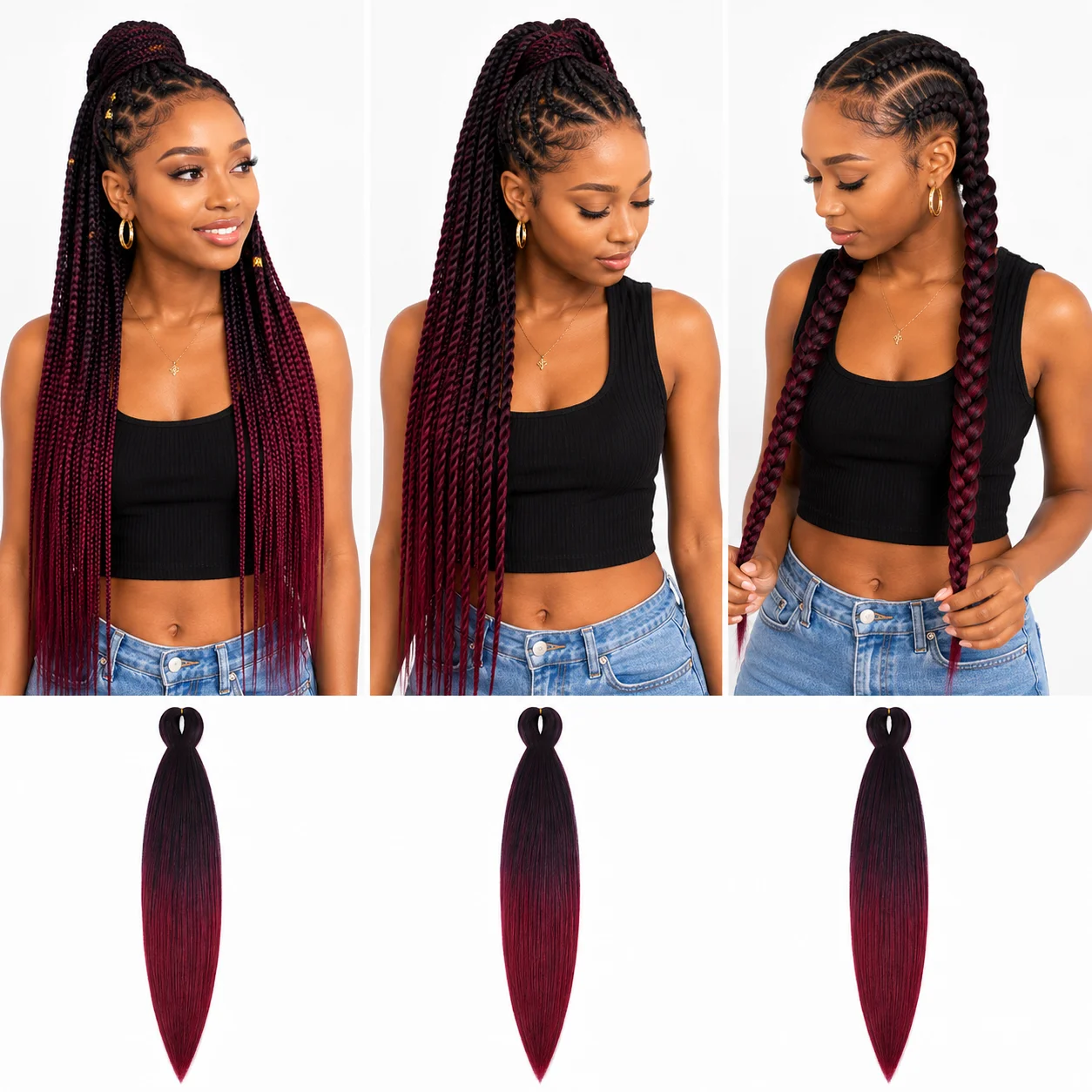 26 Zoll Ombre Synthetisches Flechthaar 90g Extensions DIY Box Braids Rope Twist Fishtail Langes Haar für Frauen Schützende Frisur – Detail 6