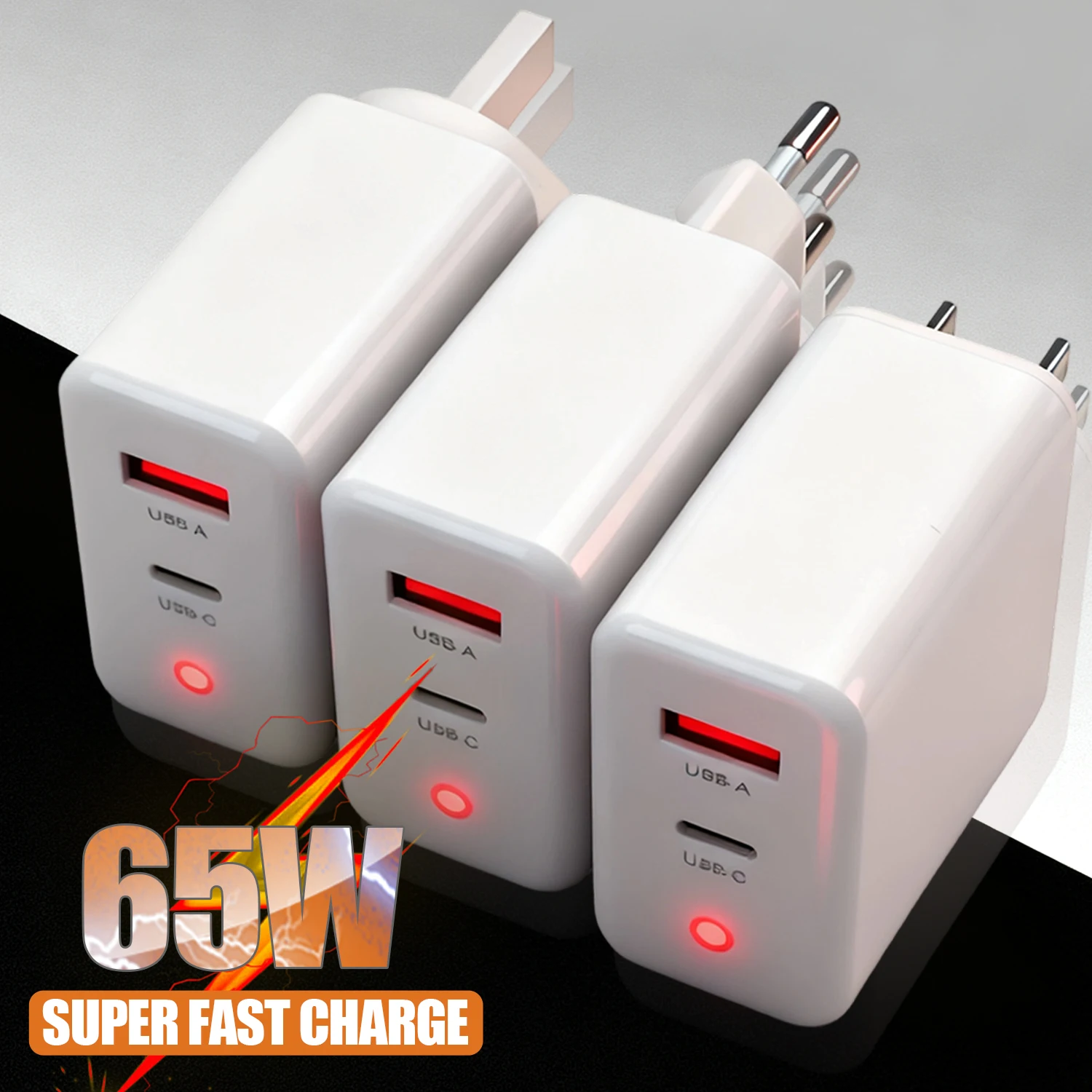 

65W USB A Type-C Fast Charging Charger For iPhone Xiaomi Samsung Huawei Google Quick Charge Phone Power Adapter Chargers