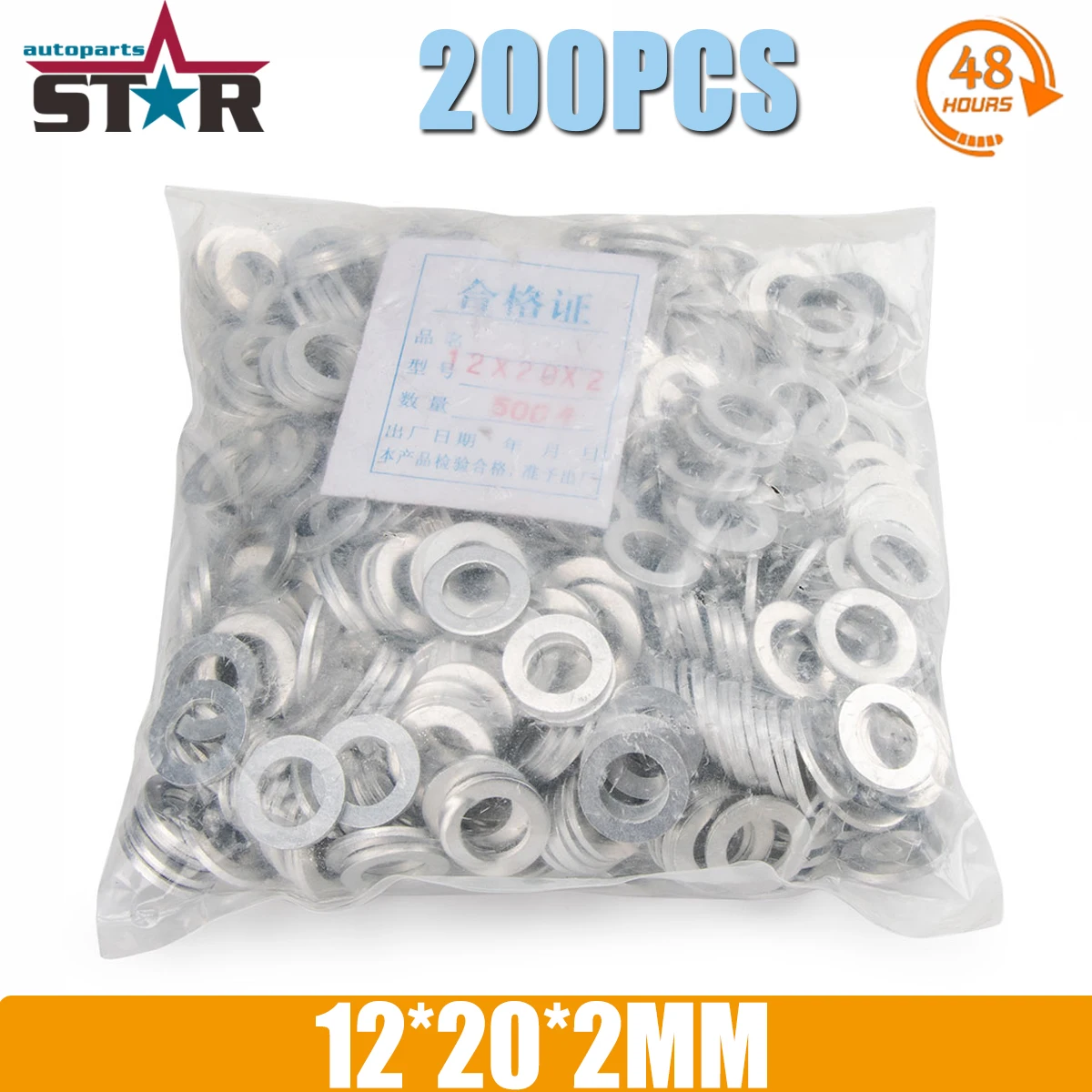 

200PCS 12*20*2mm Oil Drain Plug Gaskets Crush Washers Seals Rings Hole Silver Fastener Gasket Aluminum Washers Car Accessories