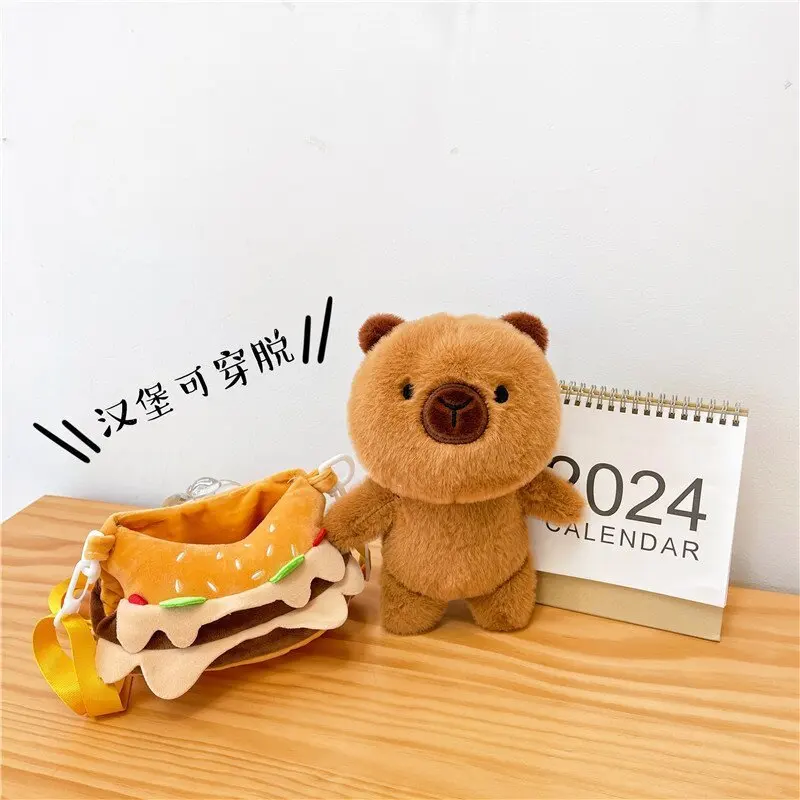 Miniso Burger Plush Toy Backpack Capibala Crossbody Bag Detachable Potato Chips Bear Bag Gift for Children