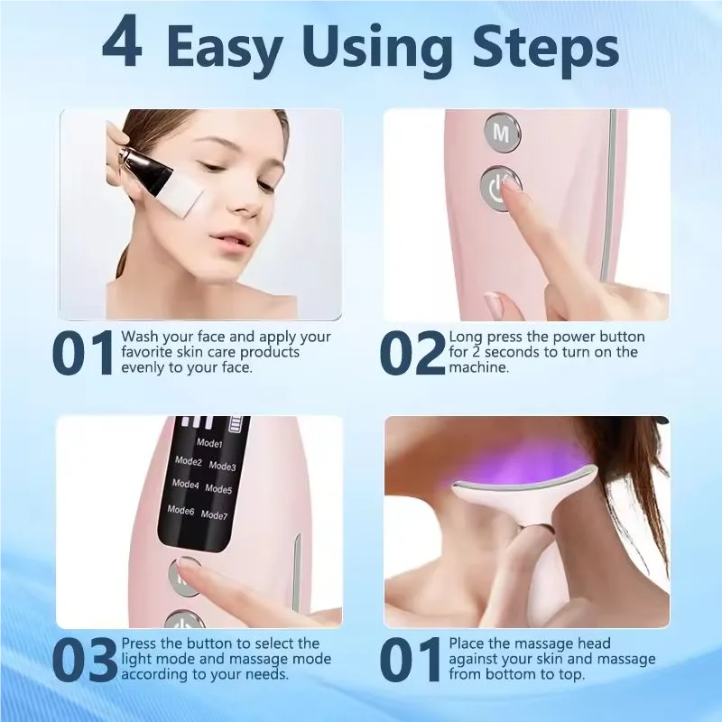 7 طرق 3 مستويات جهاز تجميل الوجه والرقبة تدليك الاهتزاز تحسين خطوط الرقبة 7 ألوان LED أضواء المنزل استخدام آلة شد الوجه #6