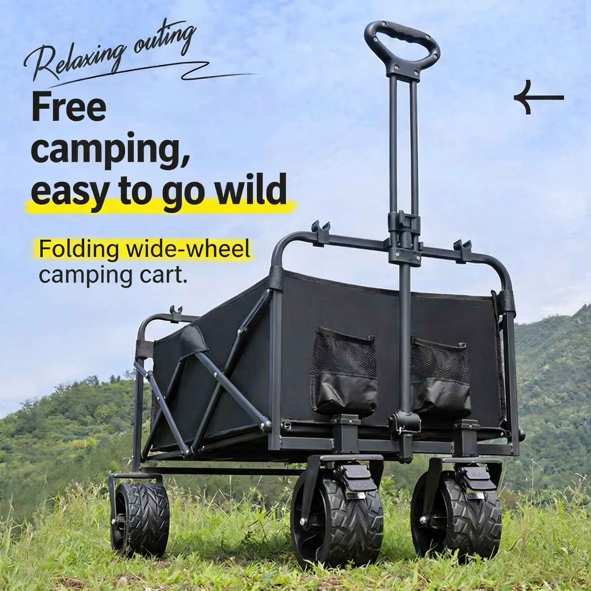 Classic Foldable Waterproof Camping Wagon Portable Four-Wheel Outdoor Utility Cart Reliable Grocery Trolley for Picnic