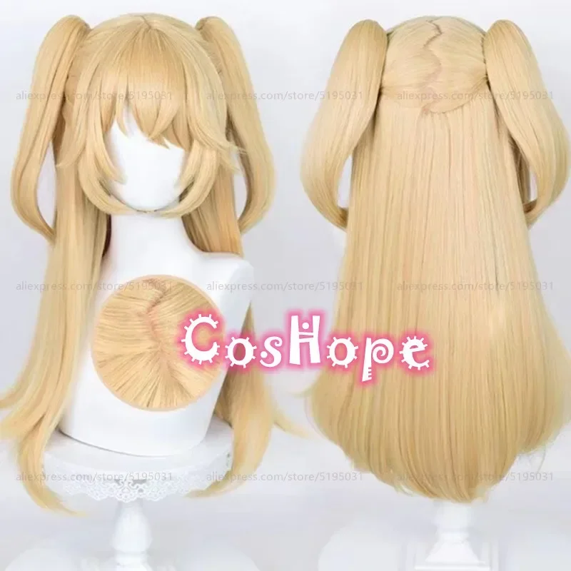 Fischl Cosplay Wig Zigzag Wig Hair 65cm Long Golden Yellow Wig Cosplay Anime Cosplay Wigs Heat Resistant Synthetic Wigs