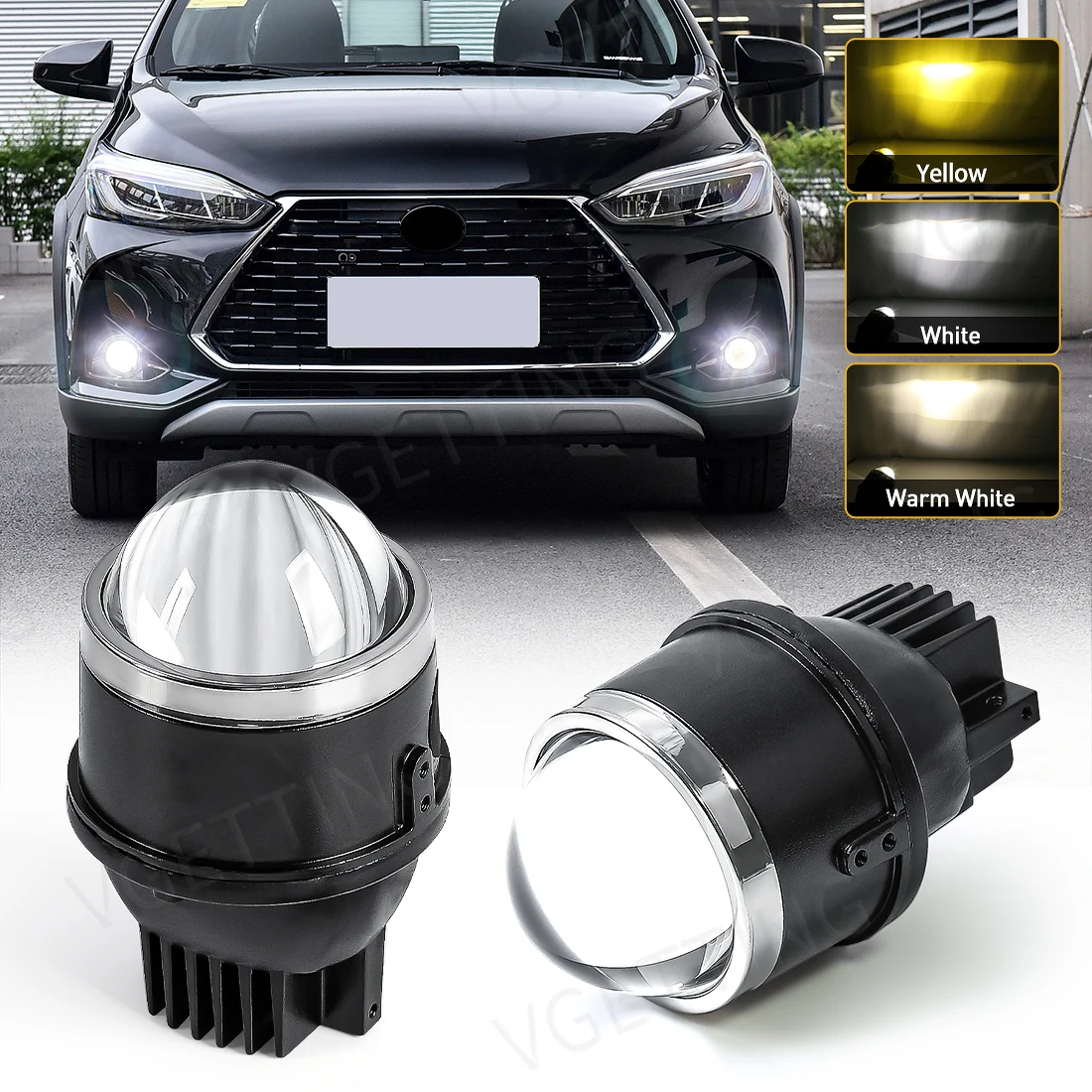 

3 Inch F80 Universal Fog Lamp Lens Super Bright LED Yellow White Headlight Daytime Running Lights 60W Spotlights Accessories 12V