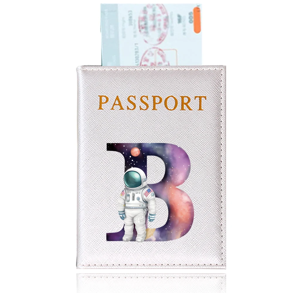 Funda de pasaporte Unisex, Fundas protectoras de viaje, soporte de pasaporte, serie de letras de astronauta