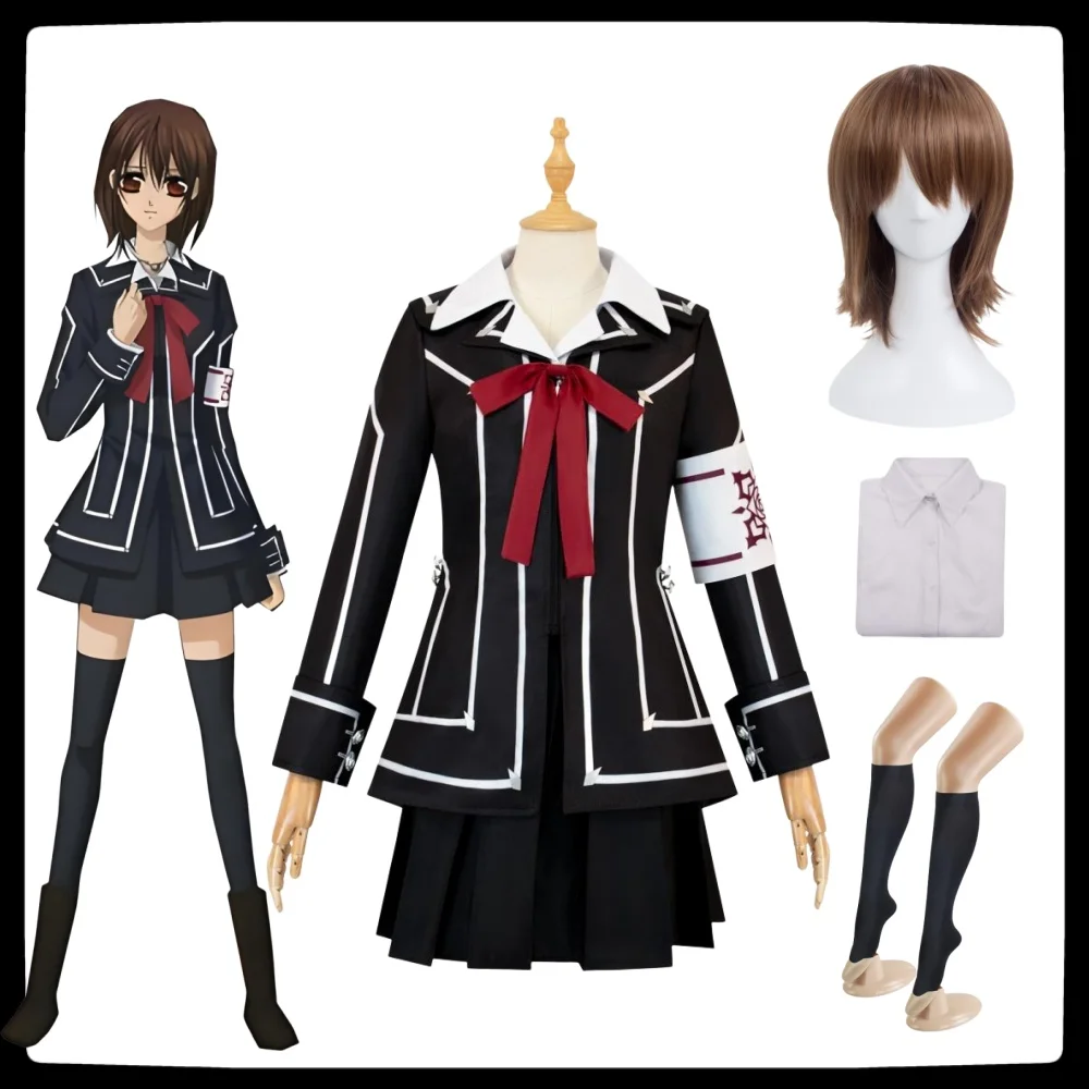 Kuran Yuki Cosplay Anime Vampire Knight Costume Wig Socks Kurosu Yuki School Uniform JK Sailor Dress Suit