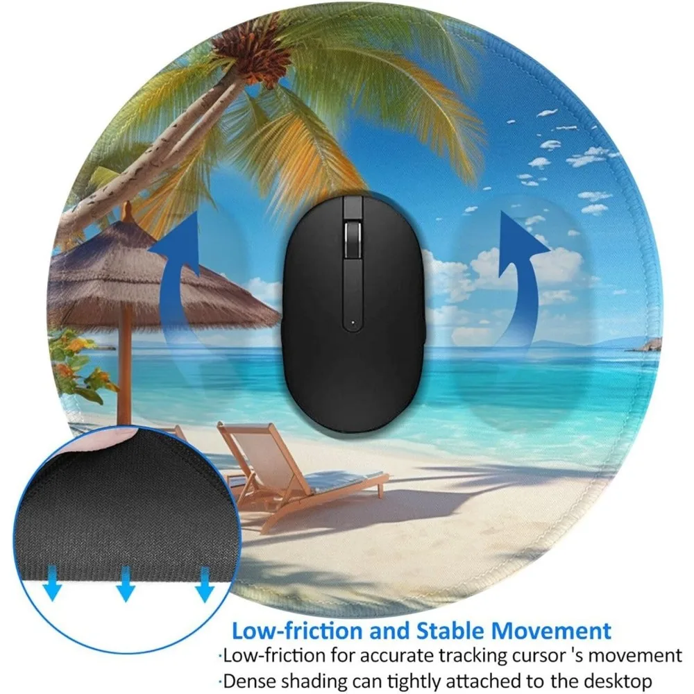 Tapis de souris de jeu confortable, 8 pouces, pour vacances d'été, plage, avec bords cousus et base en caoutchouc antidérapante, pour souris d'ordinateur étanche
