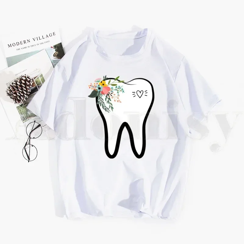 Tooth and Dentist Graphic Aesthetic Funny Fashion Tshirt Hip Hop Girl Print Top Tees Harajuku Tshirts Fashion Summer T-shirt