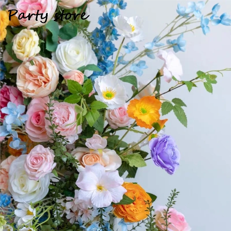 

Romantic Peach Autumn Hydrangea Rose Orchid Wedding Floral Arrangement Horn Arch Frame Decor Stage Floor Flower Row Event Prop