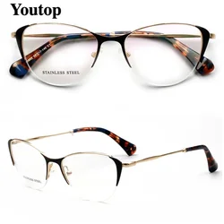 Half Rim Women Cat Eye Eyeglasses Frames for Women Glasses Frames Stainless Steel Prescription Spectacles Optical Eyewear Metal