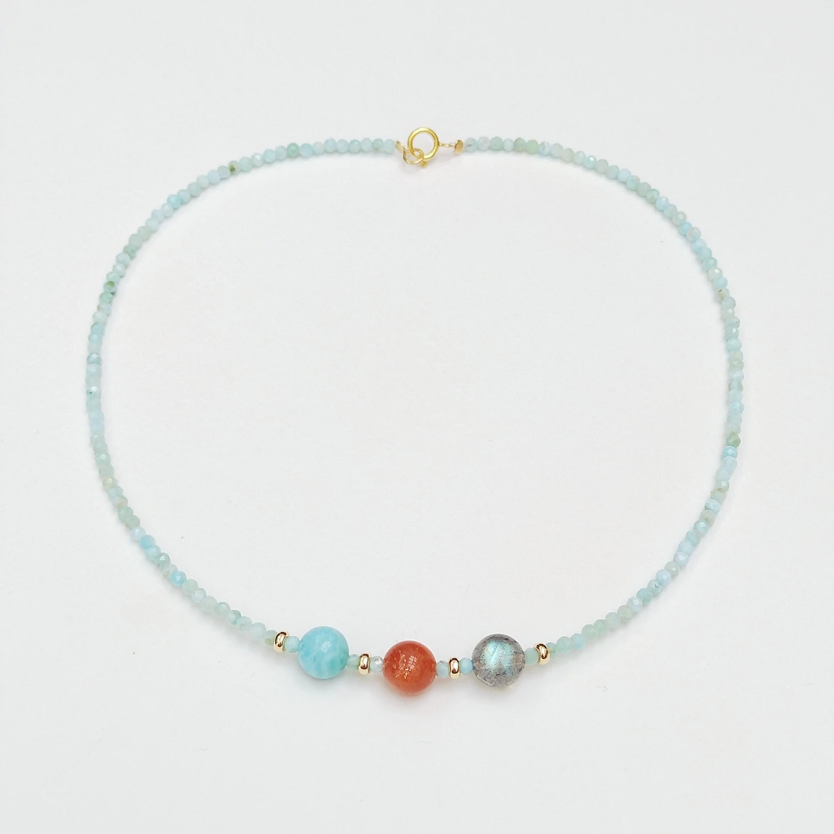 

Lii Ji Real Stone Choker Necklace Blue Larimar Sunstone Labradorite 14k Goldfilled No Fade Women Necklace