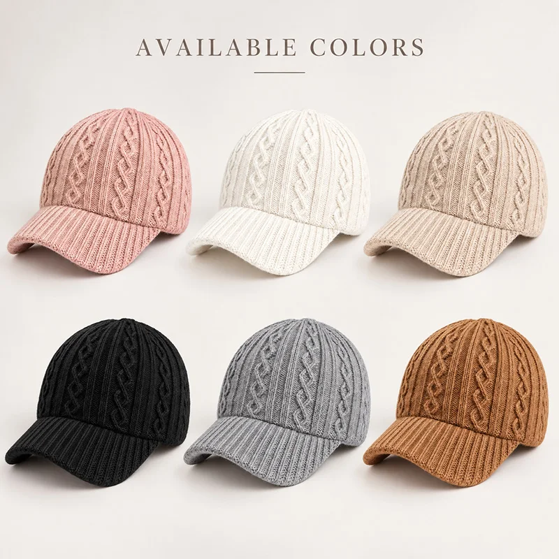 Women Knit Baseball Cap Warm Men Winter Knitted Hat Casual Cold Weather Headwear Fashion Fall Winter Adult Cap