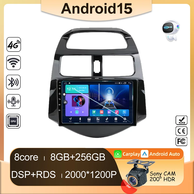 

Auto For Chevrolet Spark Beat Matiz Creative 2010 - 2014 Android15 Carplay Multimidia Video Player Head Unit 9" Car Stereo Radio