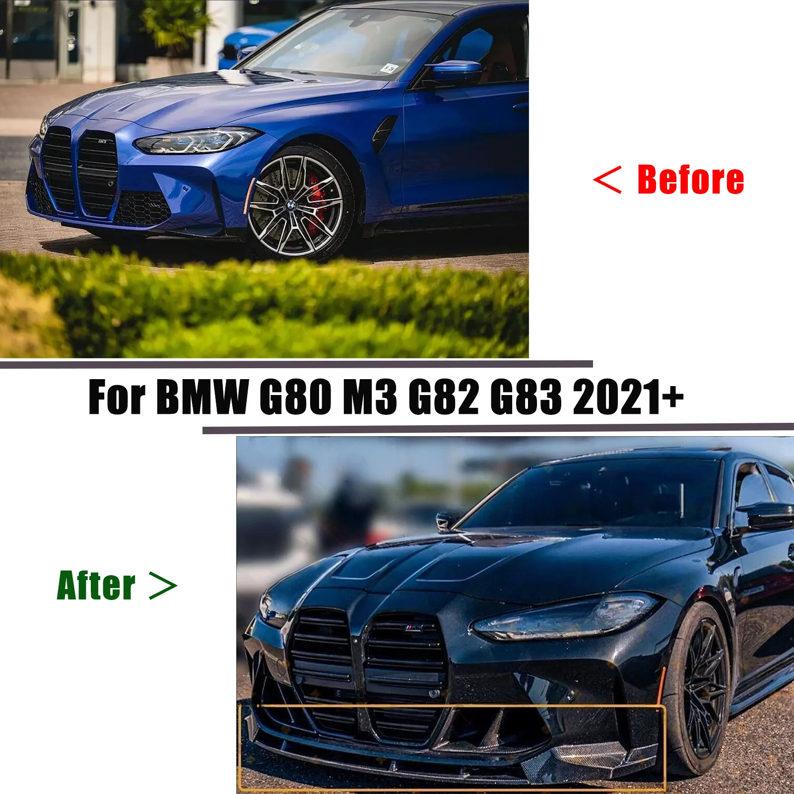 For  2021 2022 2023+ BMW G80 M3 G82 G83 Front Bumper Lip 4PCS Glossy Black Body Kit Plastic Carbon Fiber Print Car Accessories