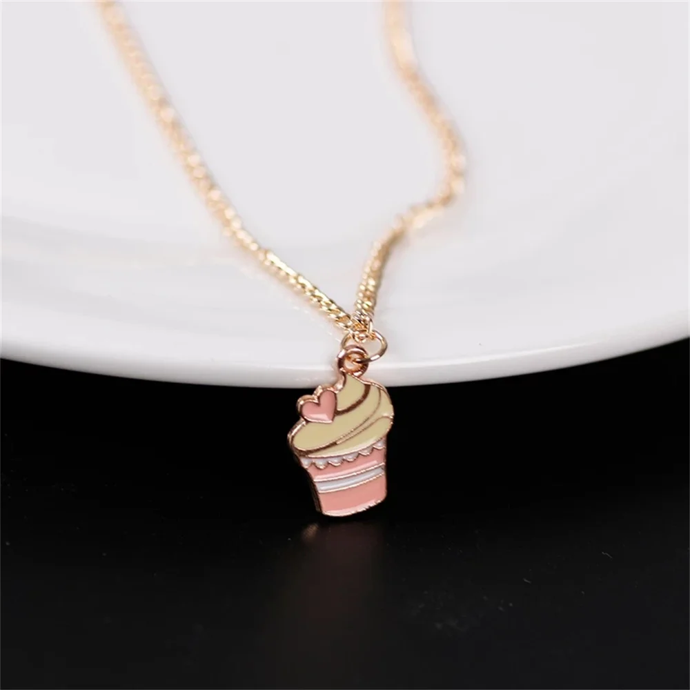 DIY Cartoon Ice Cream Necklace For Women Cute Heart Cone Pendant Necklace Girls Kids Jewelry Accessories Xmas Party Gifts