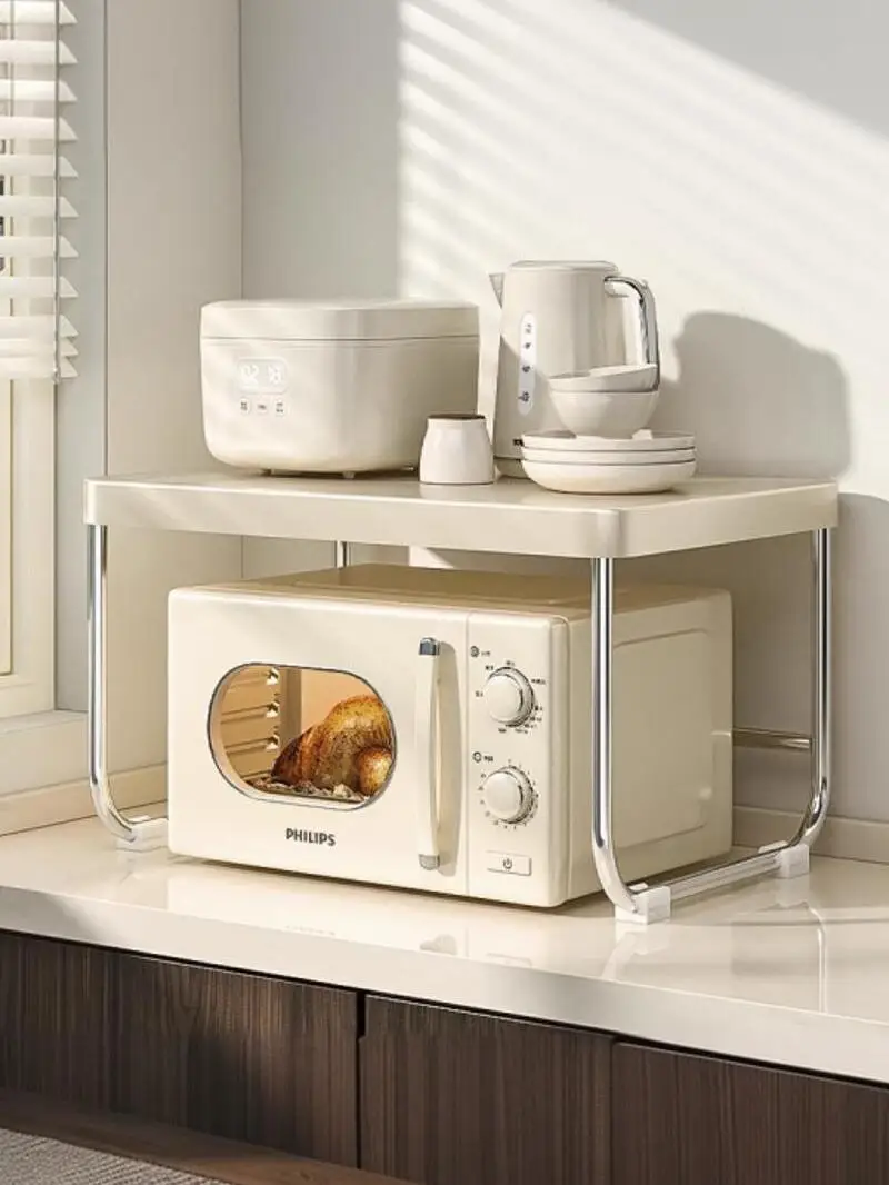 

Kitchen Microwave Oven Rack Home Use Oven Shelf Countertop Tabletop Rice Cooker Storage Rack Cream Style Utensil Organizer