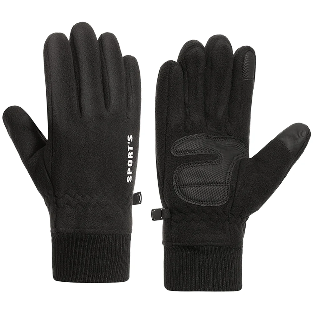 Thermal Fleece Touchscreen Gloves Winter Warm Waterproof for Ski Cycling Hiking Outdoor Sports Black Gray Size 10.5cm