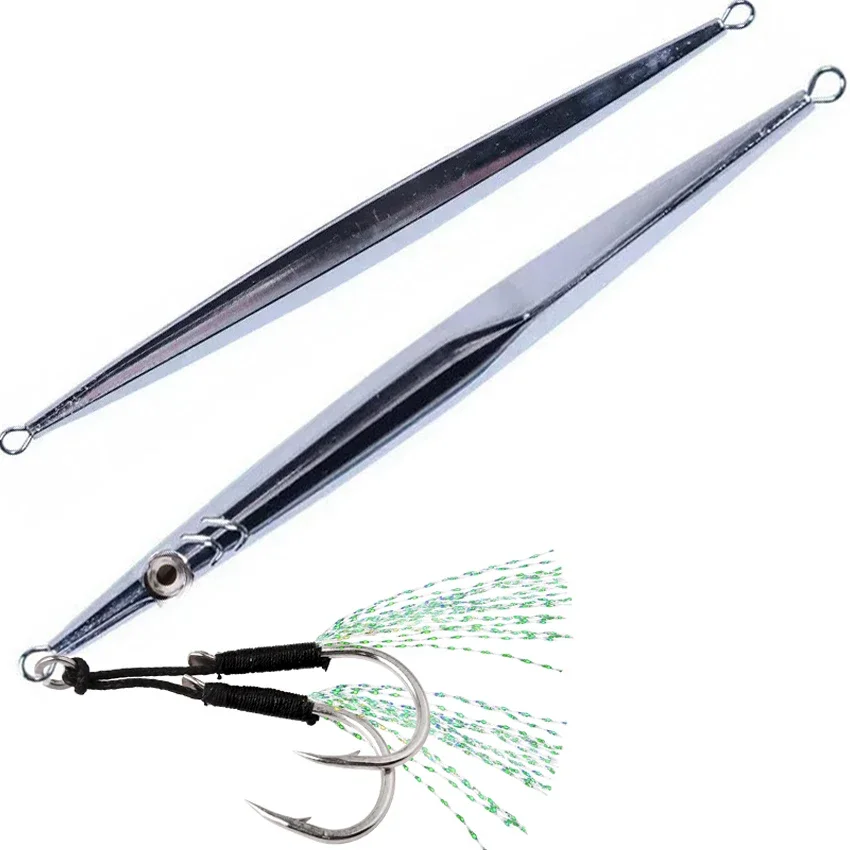 Chrome Jig ตกปลาทะเลน้ําเค็ม Fast Sinking โลหะ Jigs Slow Pitch Jigging Lure Tenggiri ตกปลา Long Jig 60g 80g