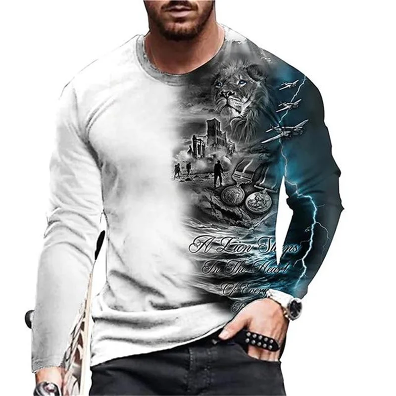 3D Printed Tiger Pattern T Shirts Men O Neck Long Sleeve Casual Fashion T-shirt Top Sweatshirt Breathable Streetwear Loose Tees