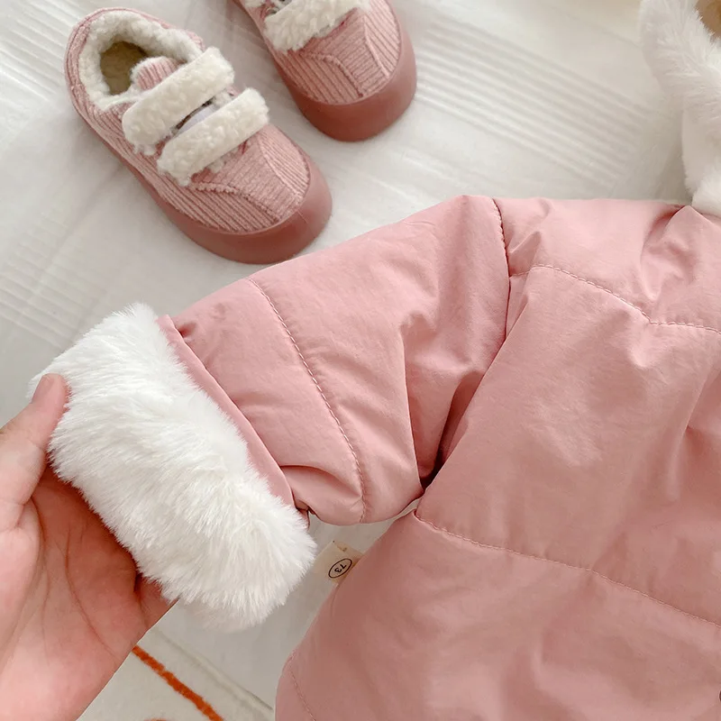 Giacca trapuntata per bambini ragazze e ragazzi Unisex dolce inverno coreano con cappuccio monopetto tinta unita moda addensare polsino in peluche