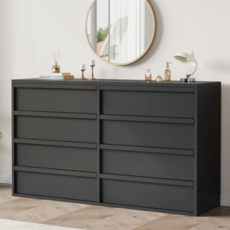 8 Drawer Dresser for Bedroom: Modern 54 Wide Wooden Dresser in Natural Finish, Large Storage Capacity, Ideal for Living Room, E