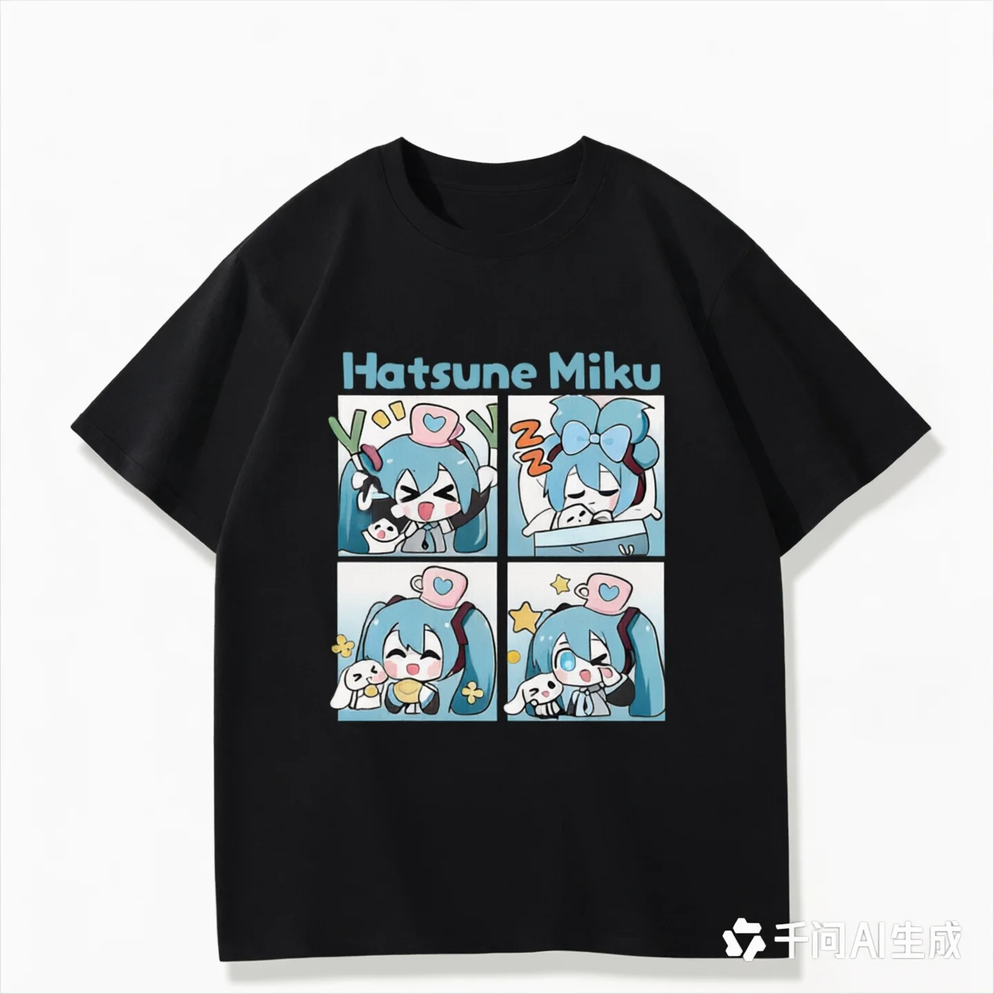 Cute Hatsune miku 4-Panel Cartoon T-Shirt Anime Kawaii Graphic Casual Tops Streetwear Kids Tshirt Men's Shirts Woman t-shirts