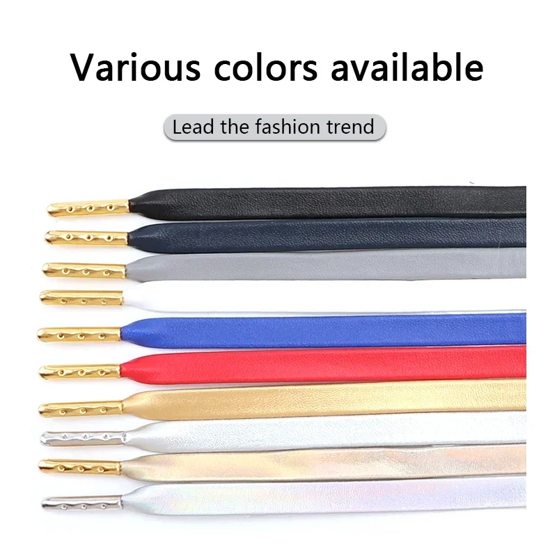 Unisex Luxury Faux Leather Flat Shoelaces with Quality Metal Head for Sneakers And Boots - Shoe Accessories 1 Pair