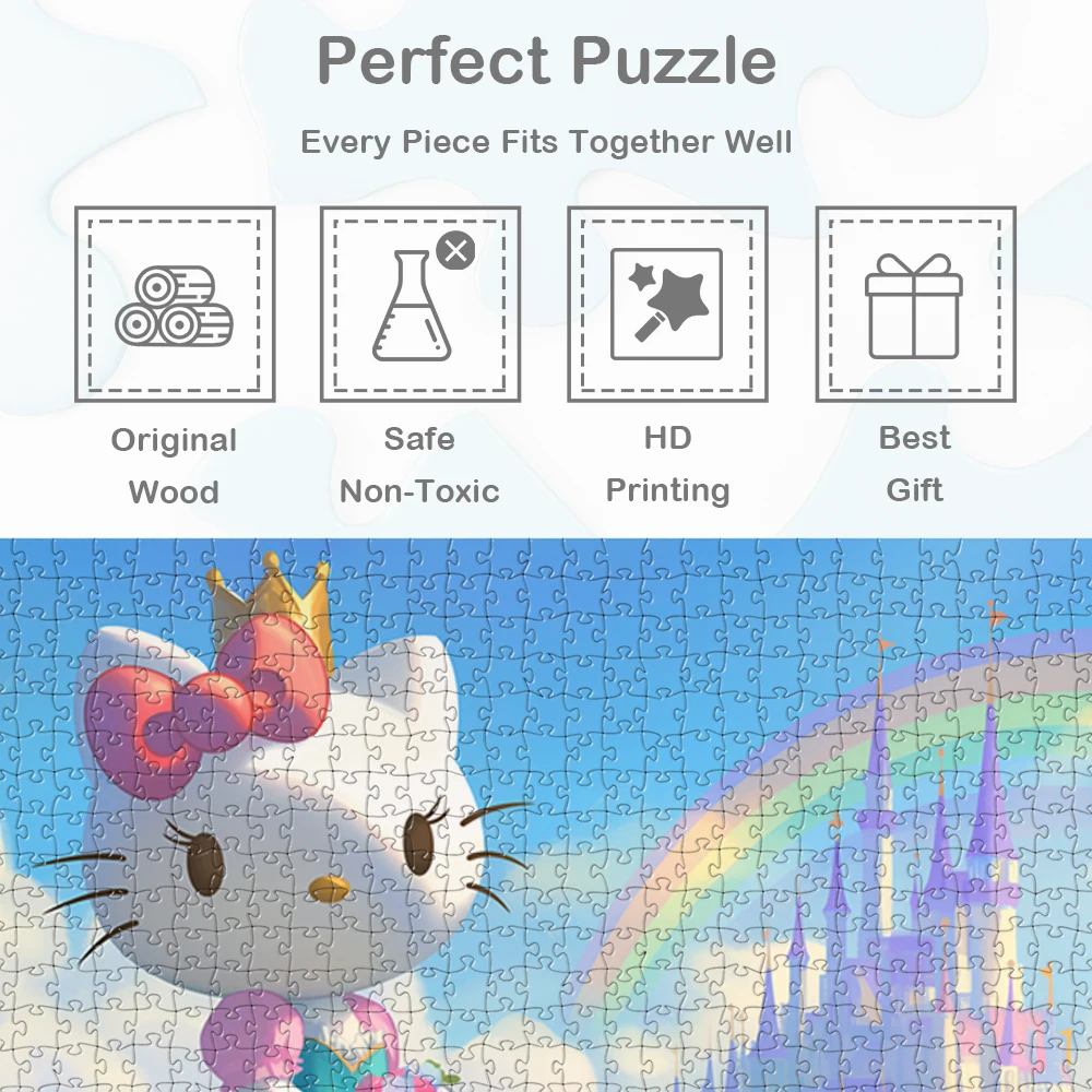 Puzzle Hello Kitty Rainbow Castle Sanrio Kreskówkowe Zabawki dla Dzieci Niepokojące Puzzle Postacie Anime Gry Rodzinne