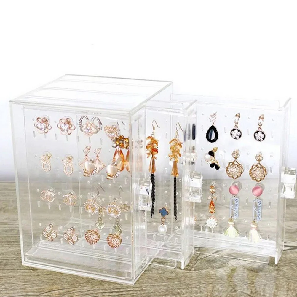 

White Dustproof Jewelry Display Stand Premium Acrylic Earring Organizer for Home Shop Showcase Transparent Earring Storage Case
