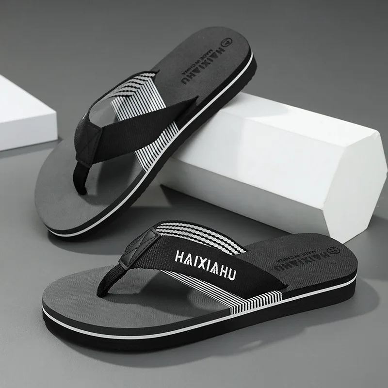 Men Flip Flops Spring Summer Casual Beach Sandals Striped Flat Slippers Indoor Outdoor Walking Footwear Male Shoes