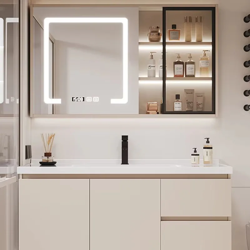 المرحاض خزانة حمام بسيطة حوض غسيل خزانة حمام خشبية حديثة منظم Led Meuble Salle De Bain Rangement الأثاث