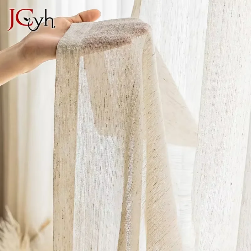 Flax Linen Look Style Tulle Sheer Curtains for Living Room Windows Transparent Voile Curtain for Kitchen Rideaux Customize