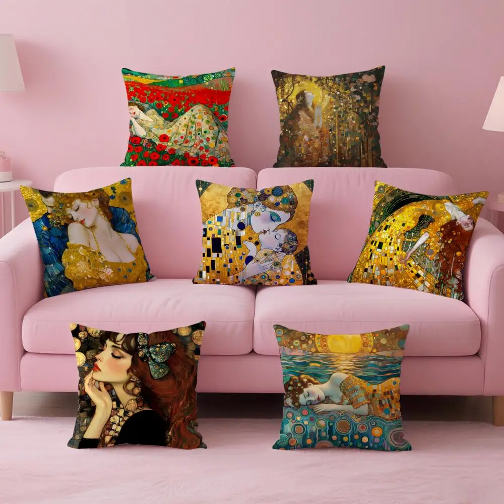 Art Gorgeous G-Gustav K-Klimt Oil Painting Cushion Cover Pil