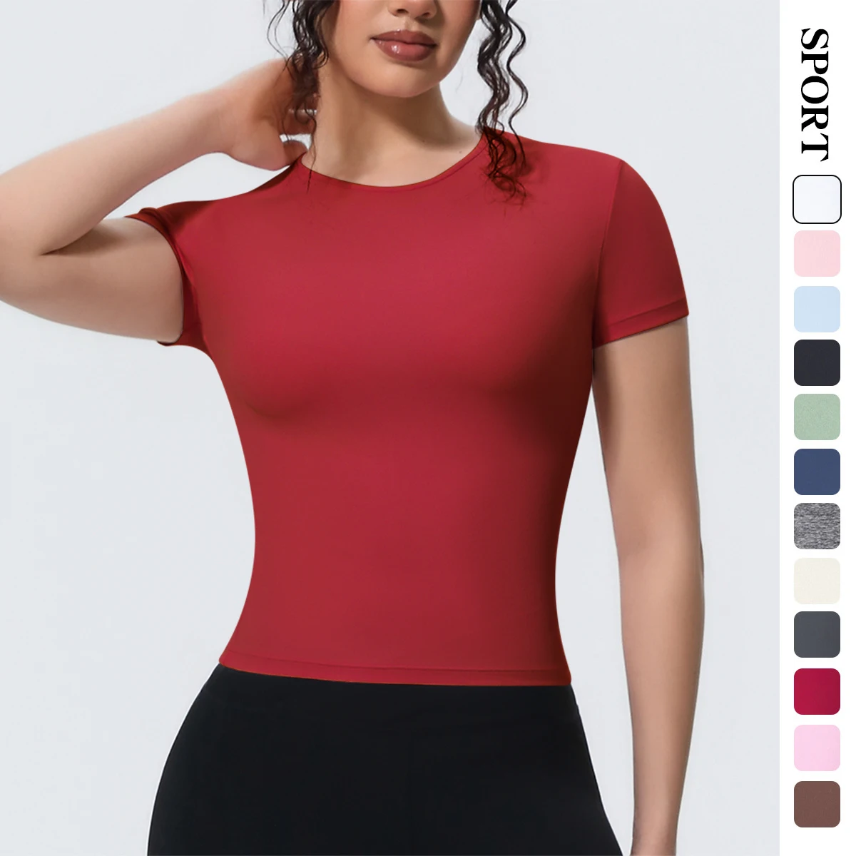 Nouveaux t-shirts de course à manches courtes pour femme, haut de sport uni, coupe ajustée, décontra