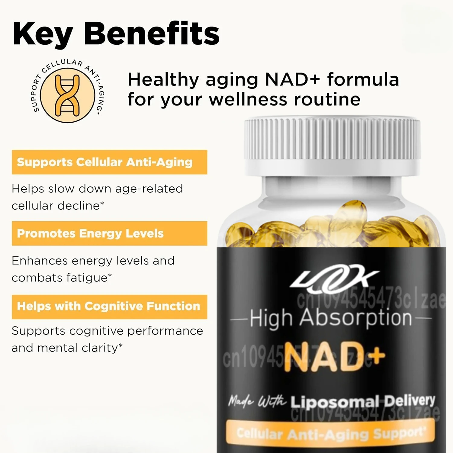

Добавка витамина Liposome NAD Plus — поддержка предотвращения старения клеток, энергия, фокус — подходит для мужчин и женщин — 60 капсул