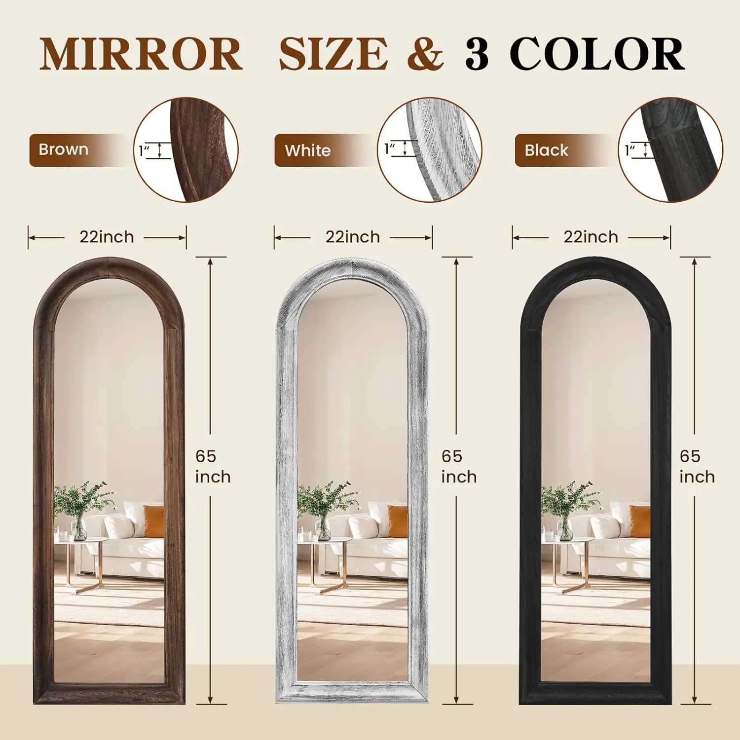 Full Length Mirror with Stand Solid Wood Frame Floor Large Mirror for Living Room, Bedroom Hanging Standing or Leaning Wall-Moun