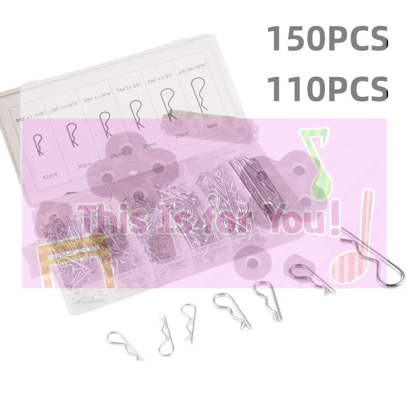 【MA】110/150Pcs R-Clips Splint Assortment Galvanised Spring Pins Safety Pins Set Cotter Pins Spring Connectors 2mm