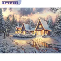 GATYZTORY Diamond Painting Winter Cross Stitch Kit Diamond Embroidery Landscape Beaded Full Square Diamond Mosaic Full Set