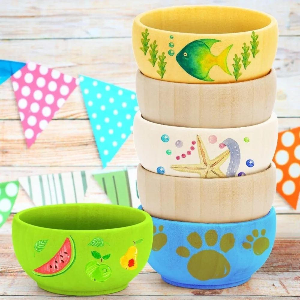 15pcs Set of Wooden Mini Bowls, Painting Possible, Round Design, Sauce Dipping, Nuts And Spices, Candy Storage Wooden Bowls