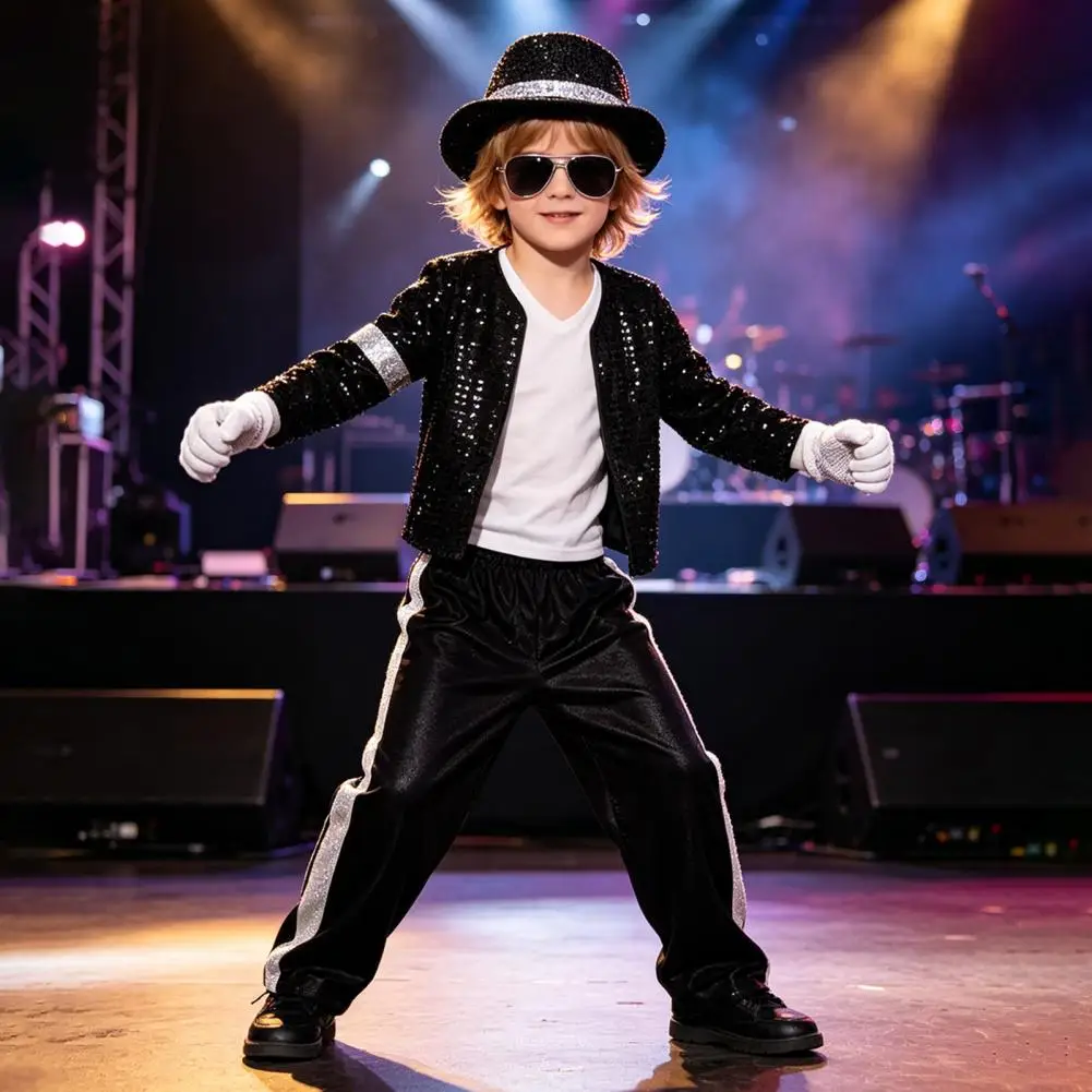Kids 80s 90s Performance Costume,Eye-catching Stage Costume Child Reflective Sequin Jacket for Halloween, Stage