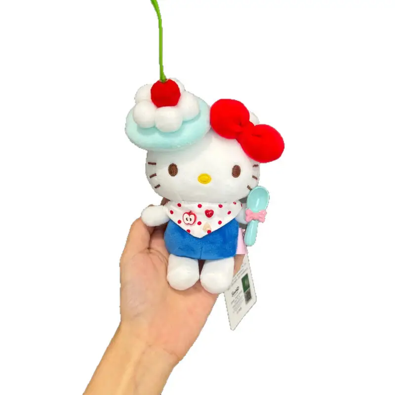 Hadiah mainan liontin tas gantungan kunci boneka mewah DIY HelloKitty krim biru Kawaii kartun lucu