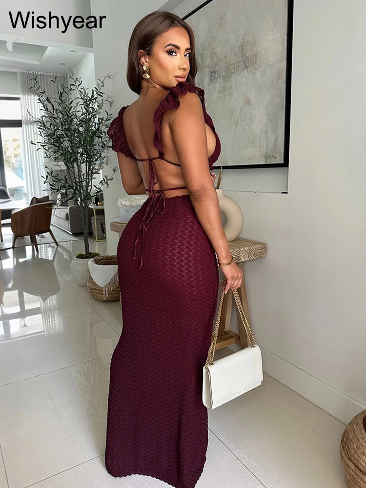 New Elegant Sexy Backless V-Neck Sleeveless Dress for Women See through Autumn Party Club Outfit Birthday Night Prom Even Robe