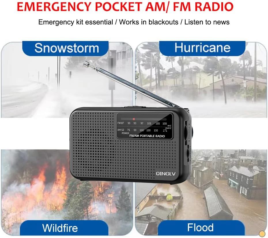 Tragbares AM/FM-Radio mit Batteriebetrieb, Teleskopantenne und Kopfhöreranschluss, für Innen- und Außenbereich sowie Notfälle – Detail 5